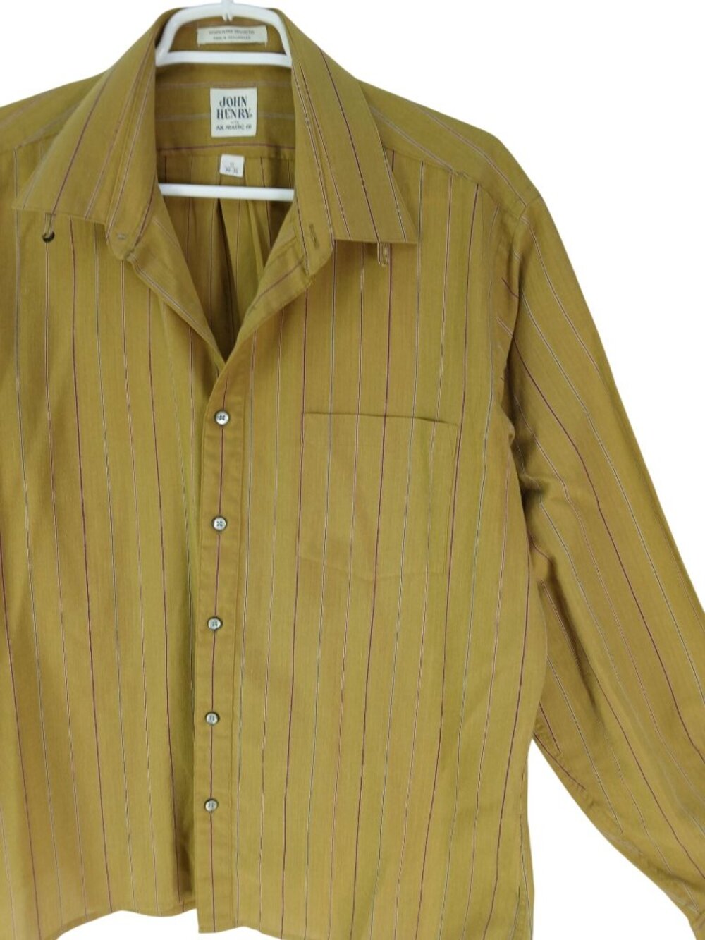 Vintage John Henry Mustard Yellow Striped Button Up Shirt Size 17 34-35 Athletic - Picture 2 of 15